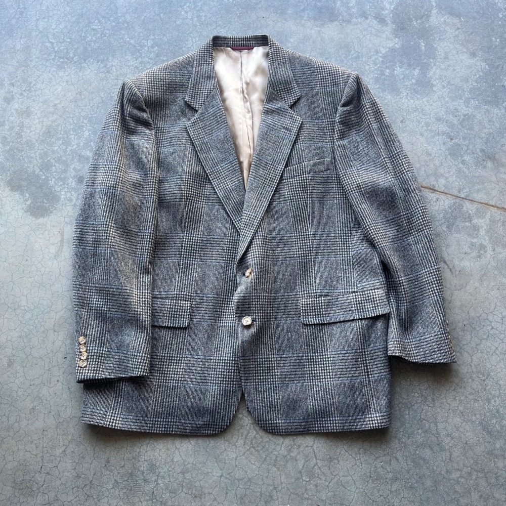 Hart Schaffner Marx Mens Grey Glen Plaid Pure Virgin Wool Blazer Sport Coat 46R